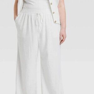 Women's High-Rise Wide Leg Linen Pull-On Pants - A New Day™ White 3X